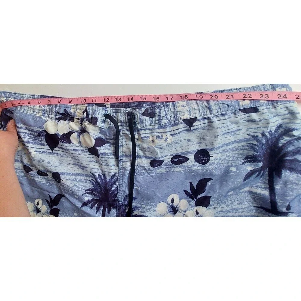 Sand N Sun Mens Swim Trunks Blue Tropical Palm Tree Floral Board Shorts XL 40-42